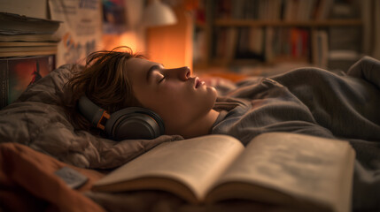 Obraz premium Teen Relaxing with Music in a Cozy Bedroom
