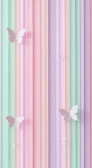 Pastel Pink Purple Green Stripes Butterflies Background