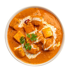 Butter Paneer Curry in a bowl top view on a Transparent PNG background
