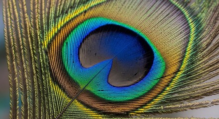 Obraz premium Detailed Close-up of a Peacock Feather's Vibrant Colors