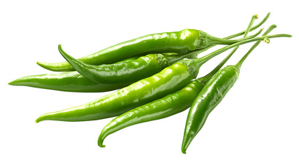 Vibrant green chili peppers freshly harvested on a isolated on white transparent background displaying a collection of organic and healthy food produce