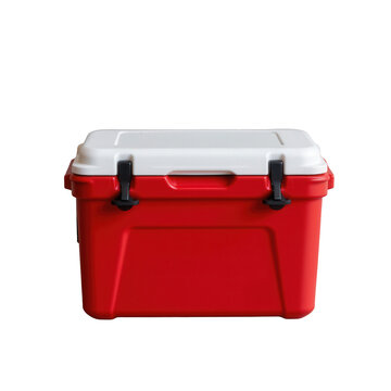 Bright Red Insulated Cooler Perfect for Outdoor Activities and Picnics with White Lid and Black Handles