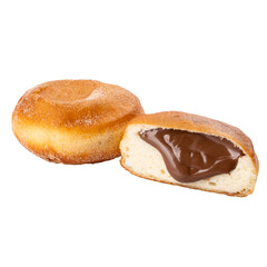 Chocolate doughnut filled with melted chocolate on a Transparent PNG background