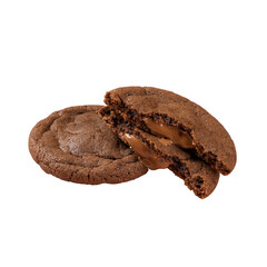 Chocolate cookie filled with melted chocolate on a Transparent PNG background