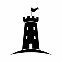 Minimal Fortress Rook Castle Tower Silhouette Vector Icon. © fazlay907