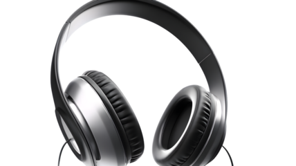 Elegant over-ear headphones in modern silver and black design on a isolated on white transparent background emphasizing music technology and audio listening