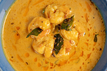 Bowl of creamy, Indian prawn curry, Karnataka South Indian style, prawn curry