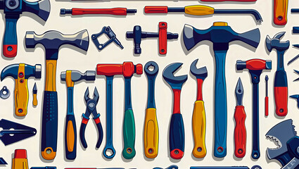 AI-generated images of a variety of tools celebrating Labor Day in a clipart style 