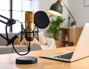 Microphone on desk near laptop