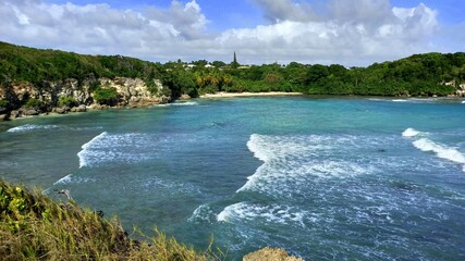 Bay in Saint Felix next to petit Havre, gosier, guadeloupe. Caribbean coastal landscape and beach in lesser antilles. 