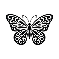 Elegant Black Butterfly Silhouette with Ornamental Wings – Vector Illustration
