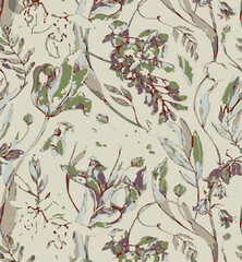 botanical floral, vector, seamless pattern , herbs and leaves ,big set, background with flowers