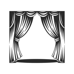Monochrome stage curtain sketch with dramatic open effect,Black and White Theatrical Drapes Drawing
