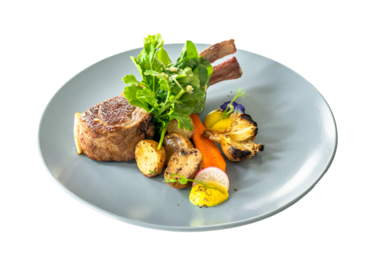 Lamb Chop plated in a beautiful five star hotel on a Transparent PNG Background