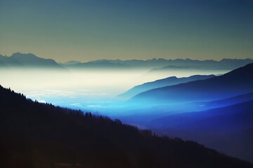 Fototapeta premium Ethereal valley mountain range atmospheric perspective