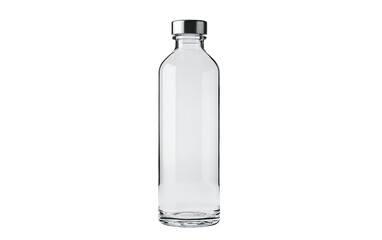 Transparent glass water bottle with sleek silver cap for modern hydration needs isolated on transparent background PNG