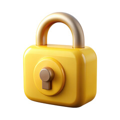 3d realistic yellow padlock icon isolated on transparent background