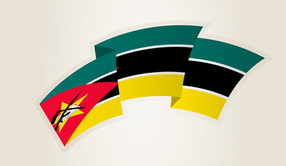 Mozambique Flag in Abstract Ribbon Shape, National Symbol of the Mozambique.