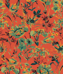botanical floral, vector, seamless pattern , herbs and leaves ,big set, background with flowers
