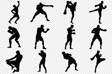 silhouettes of boxing player is isolated on a white background