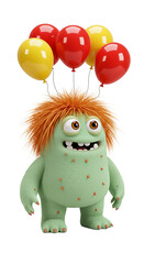 Illustration of Cute Cartoon Monster with Balloons on Black Background png, isolated on trasparent background