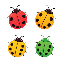 Cute cartoon ladybugs in red yellow and green colors