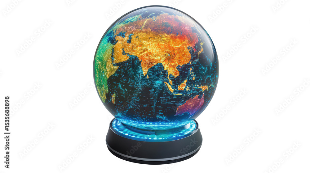 Poster interactive globe with touch screen interface, transparent background, png file