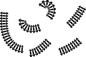 Railway train track route. Rail line, subway map, and railroad elements for game UI and graphic design icon set. Rail pattern round circular curve railroad path icon