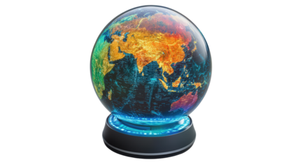 Interactive globe with touch screen interface, Transparent background, PNG file