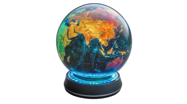 Interactive globe with touch screen interface, Transparent background, PNG file - Powered by Adobe