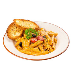 Penne  pasta and pink sauce on a Transparent PNG Background