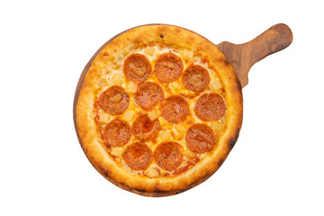 Authentic pepperoni pizza top view on a Transparent PNG Background