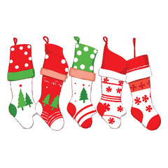 Four festive christmas stockings with unique designs for holiday cheer