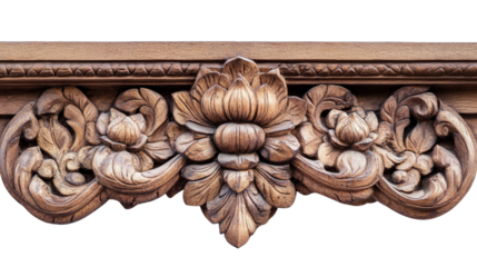 Khmer lintel carving detail Transparent background, PNG file