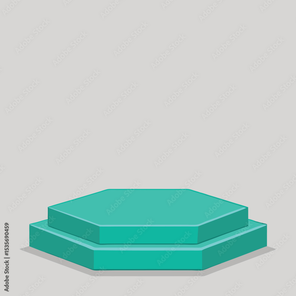 Poster hexagonal turquoise podium on light gray background for product display awards ceremony or presentat
