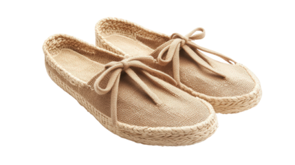 Lace-up espadrilles in beige linen, Transparent background, PNG file