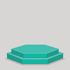 Hexagonal Turquoise Podium on Light Gray Background for Product Display Awards Ceremony or Presentation with Copy Space Above for Text or Graphics
