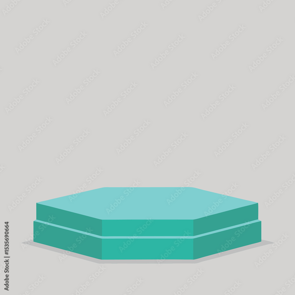 Poster minimalist turquoise hexagon podium on light gray background suitable for product presentation displ