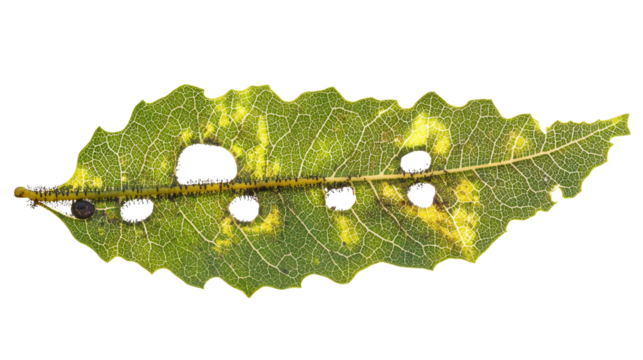 Leaf miner larva inside leaf cutout Transparent background, PNG file