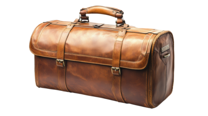 Leather briefcase-style travel bag Transparent background, PNG file