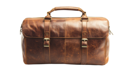 Leather briefcase-style travel bag Transparent background, PNG file