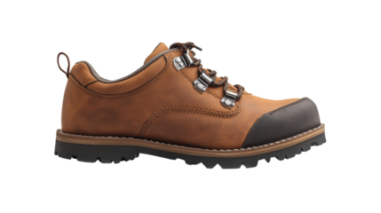 Leather hiking shoes with rugged soles, Transparent background, PNG file