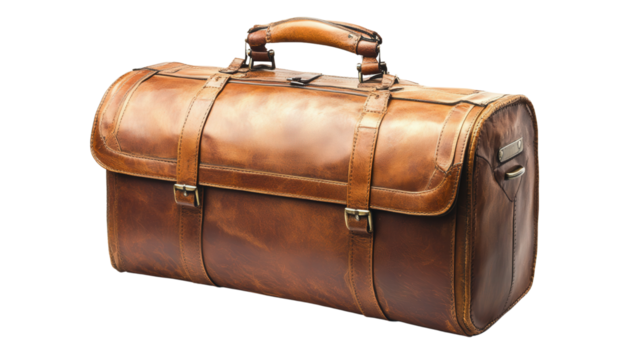 Leather briefcase-style travel bag Transparent background, PNG file - Powered by Adobe