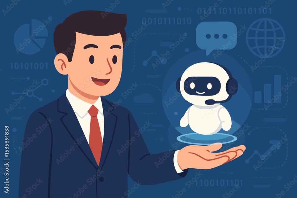 Aufkleber businessman holding ai chatbot virtual assistant. artificial intelligence technology concept for cus