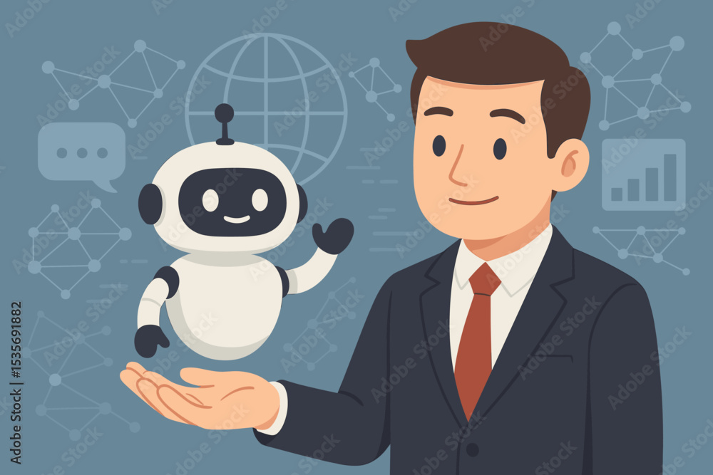 Aufkleber artificial intelligence concept with businessman and ai robot. chatbot for customer service and busi
