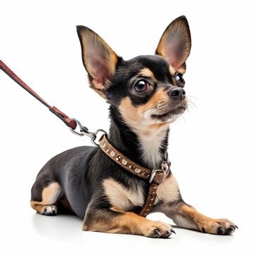 Chihuahua hond met leiband ge&iuml;soleerd op transparante achtergrond voor huisdier- en dierenontwerpen
