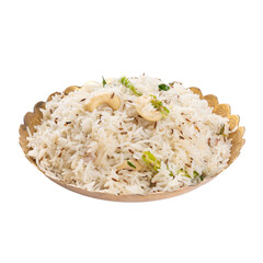 Jeera rice in a brass plate on a Transparent PNG Background