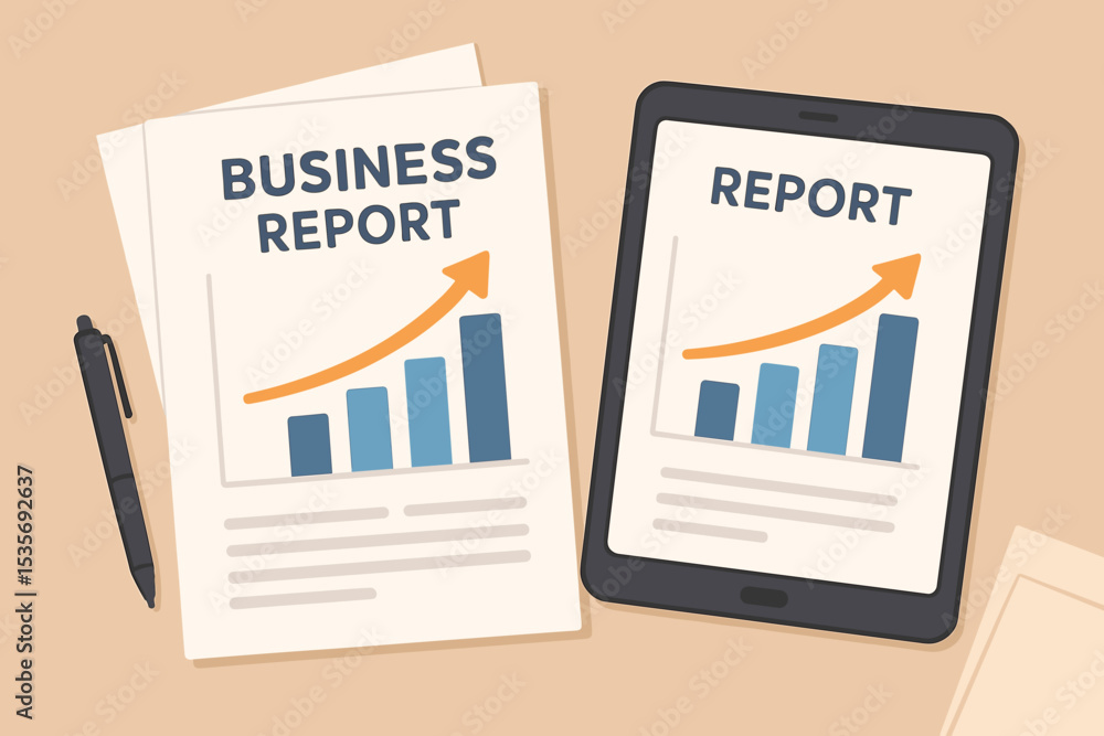 Aufkleber business growth analysis with financial report on paper document and digital tablet. data visualizat