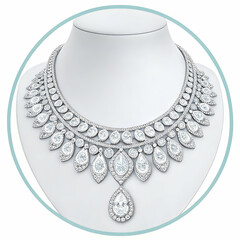 3D plastic icon of diamond necklace with shiny finishes and intricate details for luxury accessories
