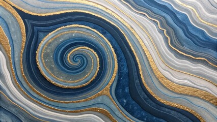 Abstract Blue and Gold Agate Spiral Layered Wave Composition,Modern Art,Gold Texture, Agate Painting Agate, Abstract art